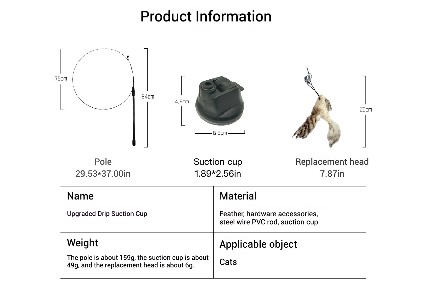 Palo de burla para gatos con ventosa, plumas naturales, varita interactiva, mango ligero, cabeza de repuesto desmontable, juguete para gatos - imagen 3