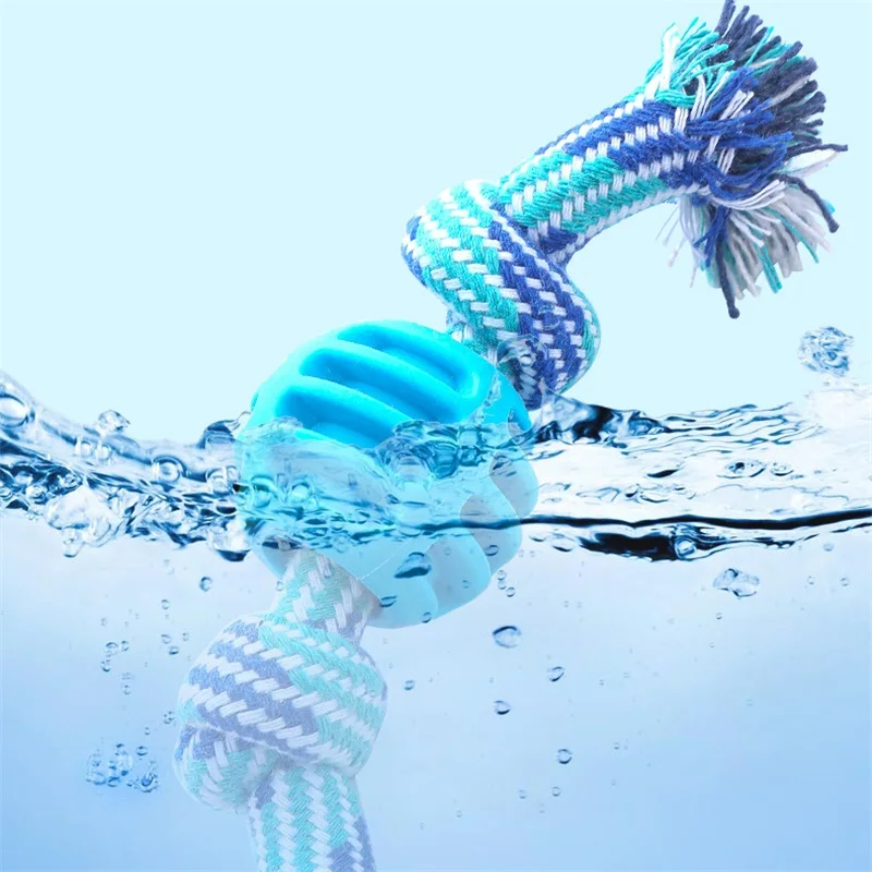 Juguete resistente a las mordeduras para perro, cuerda de algodón con doble nudo, Bola de TPR, regalo para masticar, herramienta de limpieza de dientes para cachorro, suministros para mascotas - imagen 5