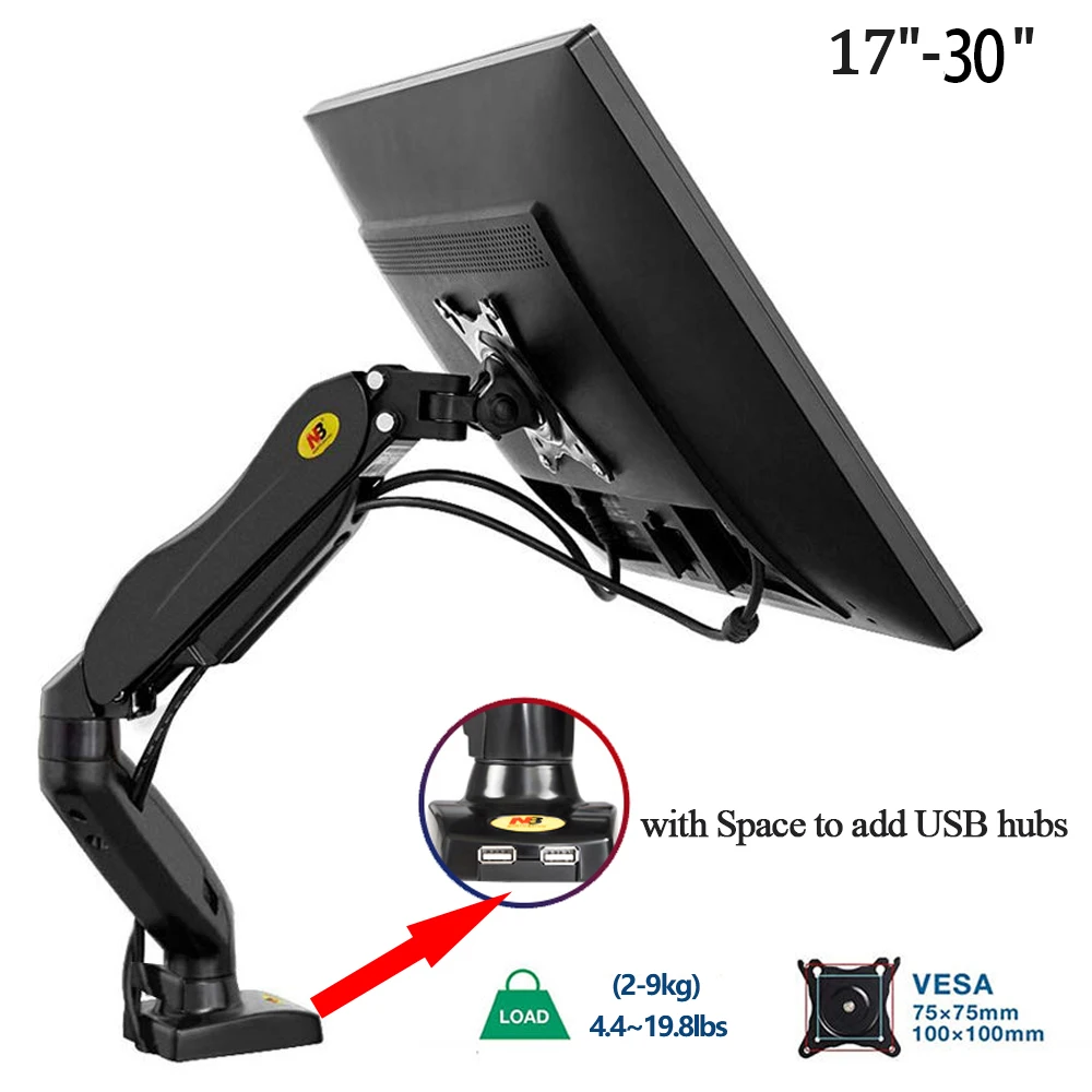 Soporte de Monitor único para pantalla de 17-30 pulgadas, 2-9kg, soporte de montaje en escritorio para ordenador, abrazadera de escritorio para ordenador portátil, resorte de Gas ajustable - imagen 2