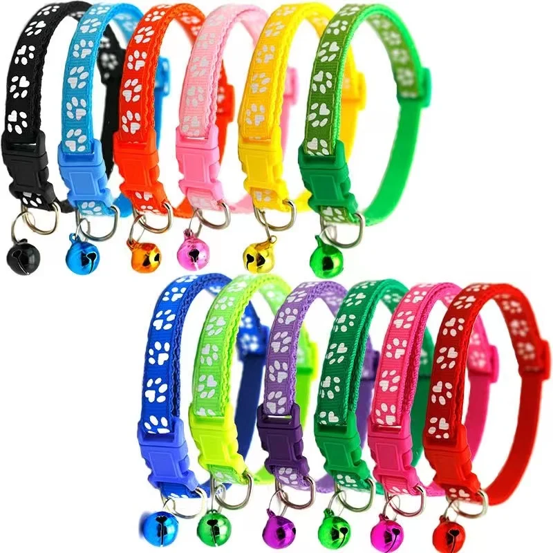 Collar para mascotas con campana, huella de dibujos animados, accesorios coloridos para perros, cachorros y gatos, Collar para gatitos, Collar con anillo de campana de seguridad ajustable para mascotas - imagen 2