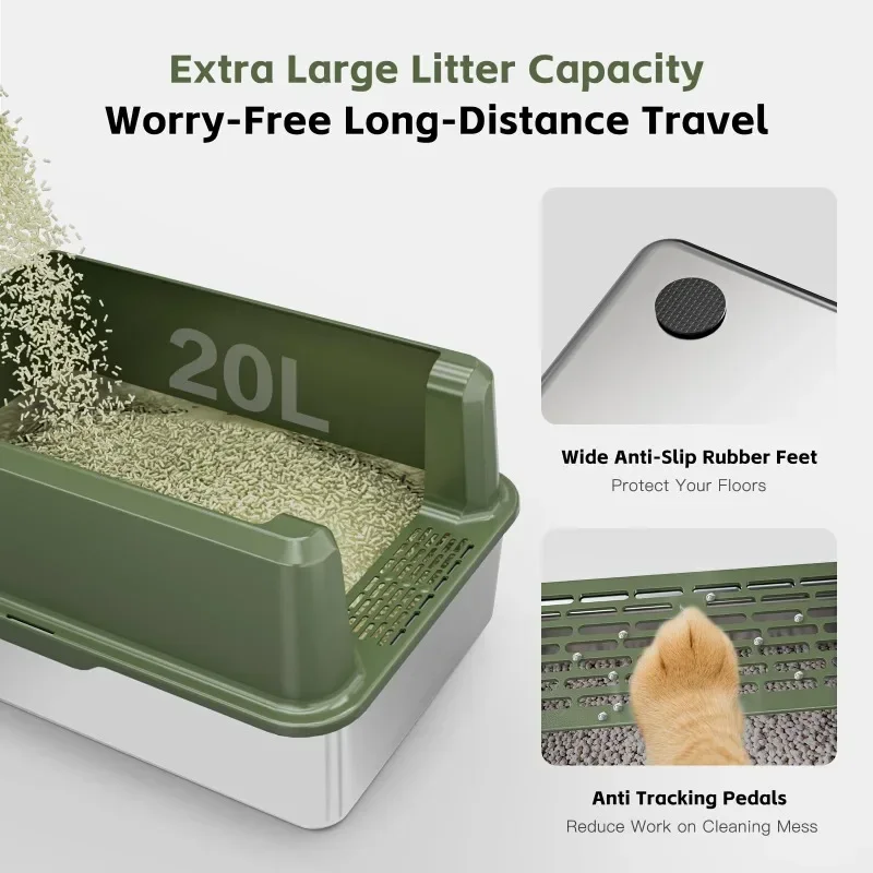 Caja de arena de acero inoxidable para gatos, caja de arena grande cerrada para gatos grandes XL, caja de arena de Metal para gatitos de fácil limpieza con cuchara - imagen 3