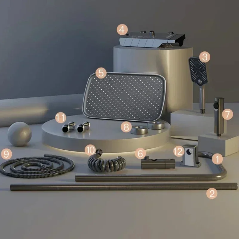 Juego de grifo de ducha de baño, termostato de ducha con pantalla Digital de 4 funciones, mezclador de ducha fría y caliente, grifos de cobre de descarga de presión