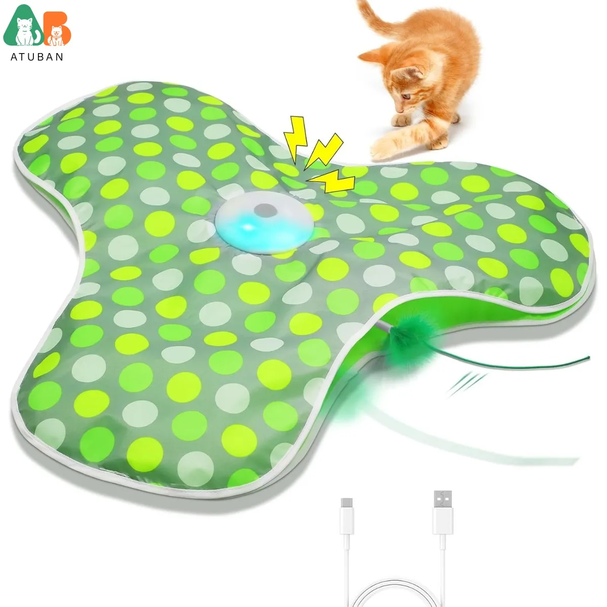 Juguete 2 en 1 con plumas y ratón chirriante recargable para gatos