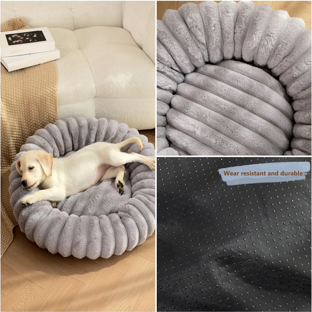 Cama acogedora de felpa para perros, cama redonda suave y acogedora para perros, calor de invierno para razas pequeñas a medianas, nido suave de poliéster para mascotas - imagen 4