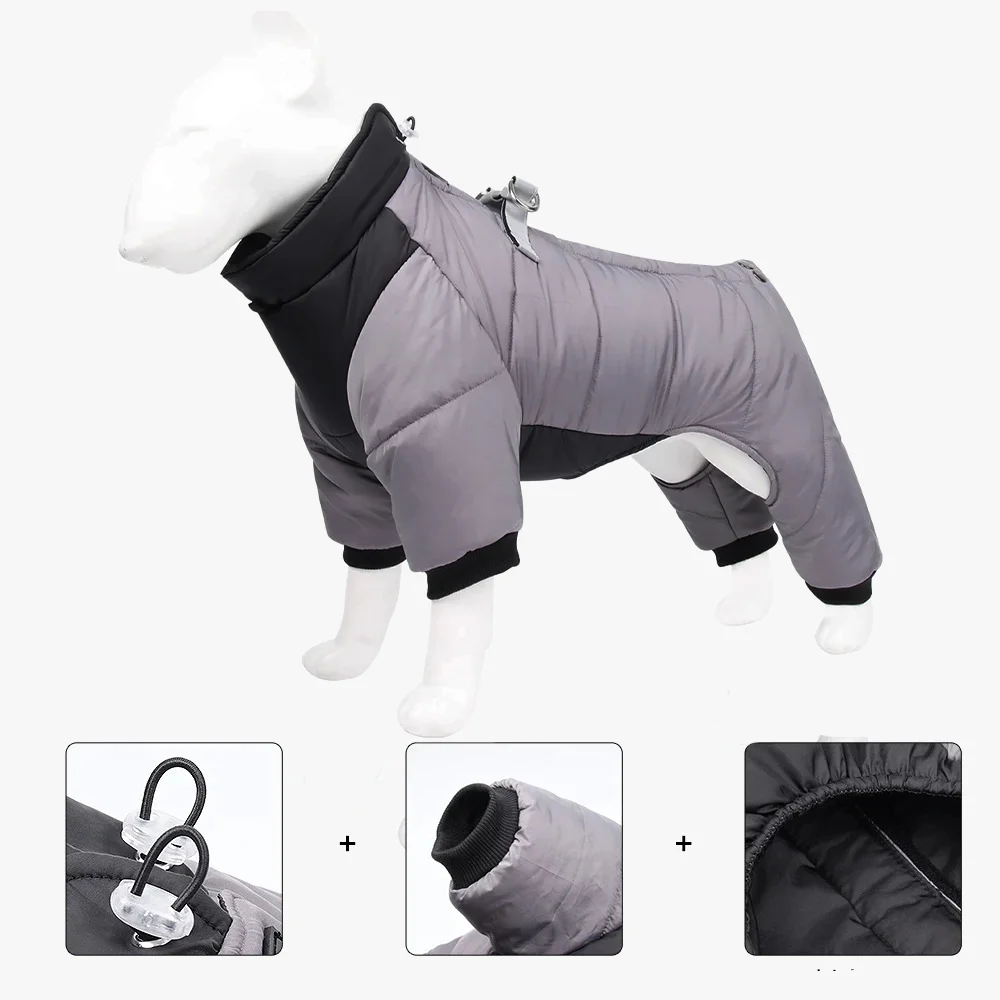 Chaqueta cálida de invierno para perros, mono reflectante para mascotas, ropa impermeable a prueba de viento para perros con arnés de tracción, abrigo para Bulldog y Pug