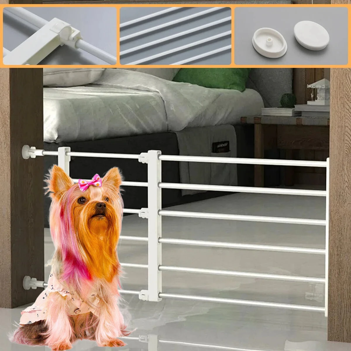 Valla para mascotas para el hogar, barrera para puerta, valla para perros y gatos, valla interior para perros medianos y pequeños, evita que los perros se rompen en las habitaciones