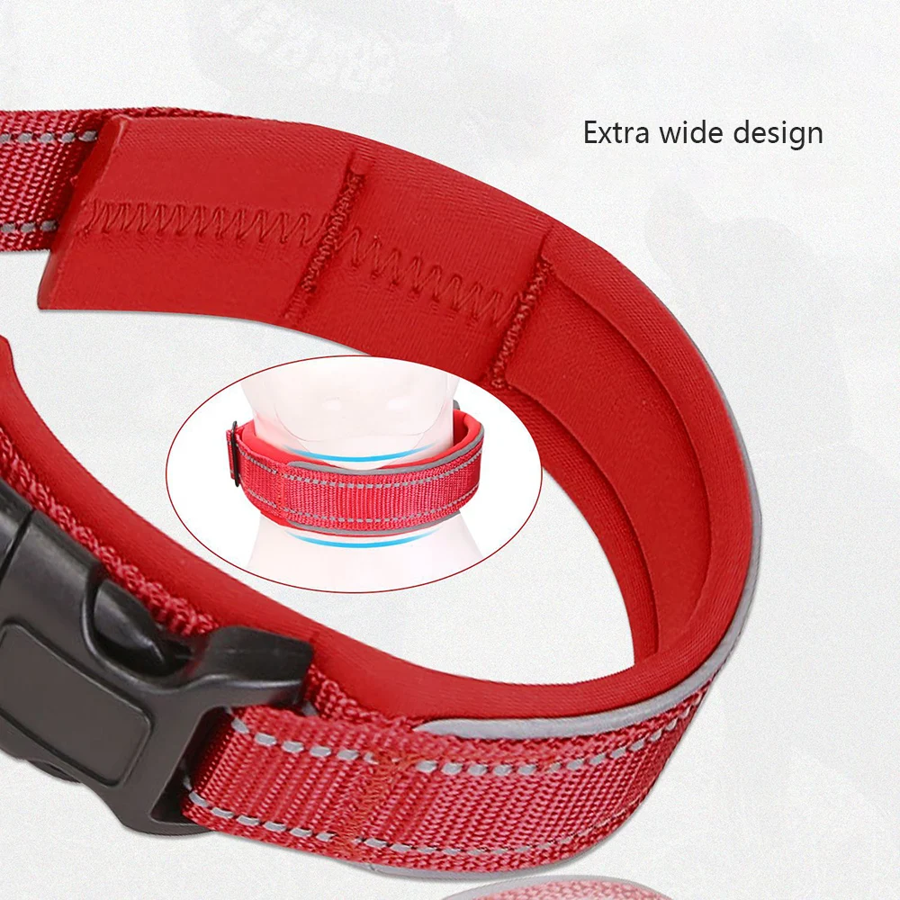 Collar para perro acolchado de neopreno suave y cómodo, Collar ancho reflectante duradero ajustable para perros pequeños, medianos y grandes, accesorios para mascotas - imagen 3