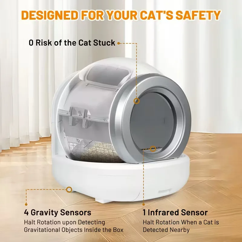 Caja de arena automática inteligente para gatos, inodoro para gatos completamente cerrado de 65L, autolimpiante, con Sensor infrarrojo, Control por aplicación, bandeja para mascotas sin olores - imagen 3