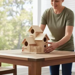Casa nido de madera para pájaros de jardín – Rústica multi-nivel