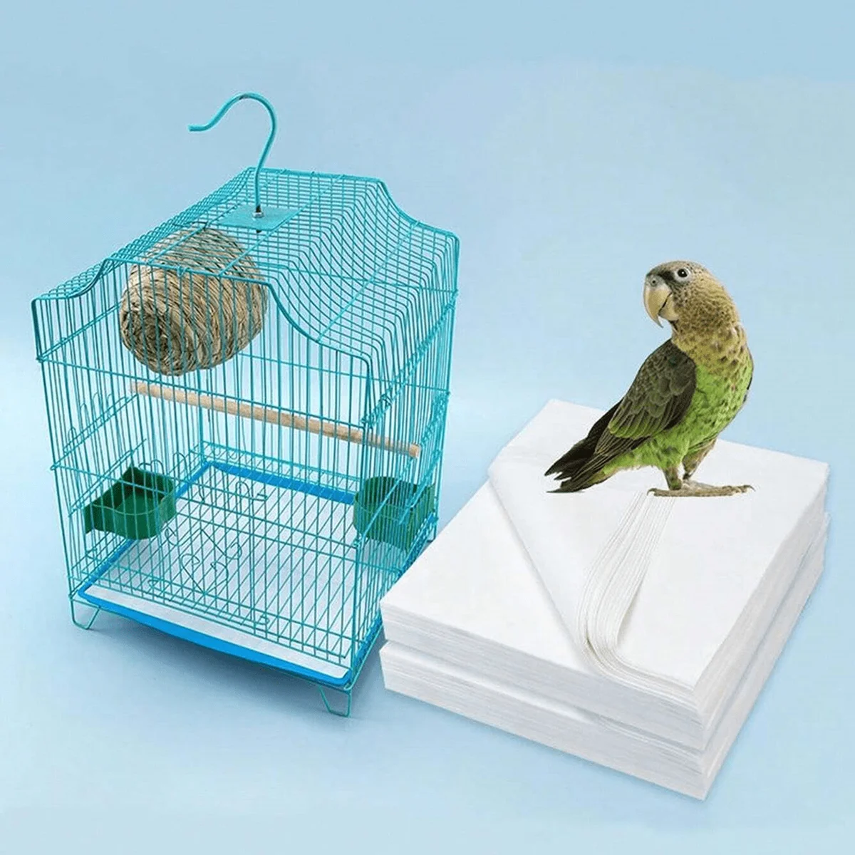 Paquete de 10 papeles desechables para jaula de pájaros, estera absorbente de fibra de poliéster no tejida para jaula de loros, fácil limpieza para jaulas de pájaros, Su - imagen 4