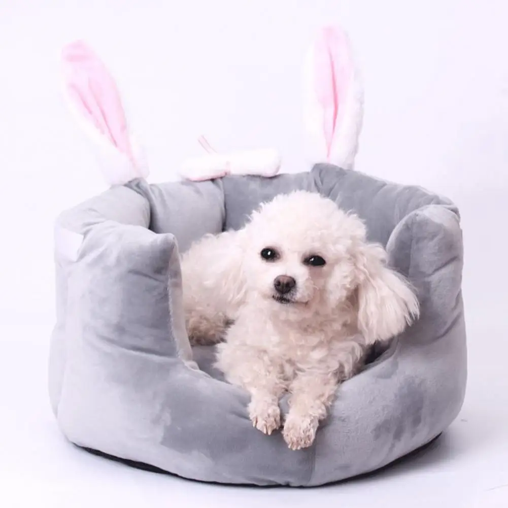 Bonita cama cómoda para mascotas, nido de dormir de invierno, no desmontable, forma de conejo de dibujos animados, gato y perro - imagen 3