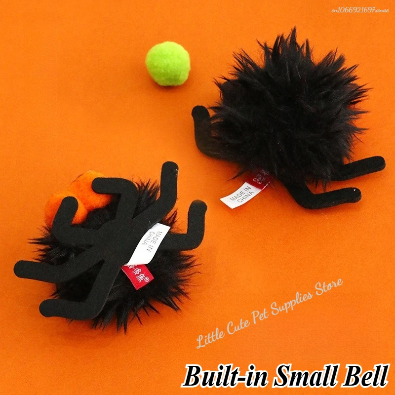 Juguetes de hierba gatera para Halloween que no se pueden morder fácilmente, divertido gato, suministro para mascotas, arañas de pelo largo de felpa con campanas, juguete interactivo para gatos - imagen 3