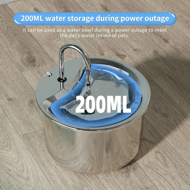 Dispensador de agua para gatos de acero inoxidable de 2L, fuente de agua automática para mascotas, USB silencioso para gatos, perros, bebedero inteligente - imagen 3