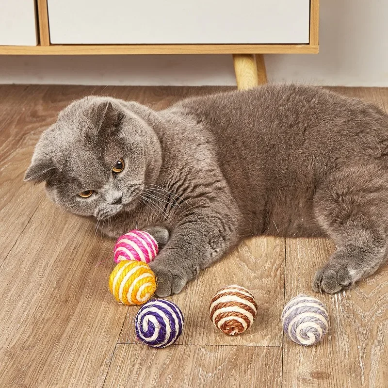 Bola de Sisal Natural para gatos, bolas interactivas para morder, juguetes duraderos para gatos, entrenamiento para perros y gatitos, juguete para jugar a masticar y perseguir