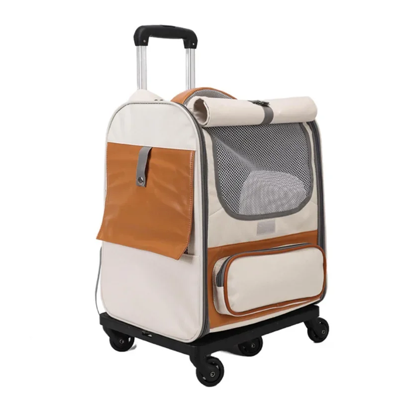 Caja con carrito para mascotas, bolsa plegable y transpirable para gatos, carrito con ruedas portátil de viaje de gran capacidad, transportadores para mascotas, productos y accesorios - imagen 5