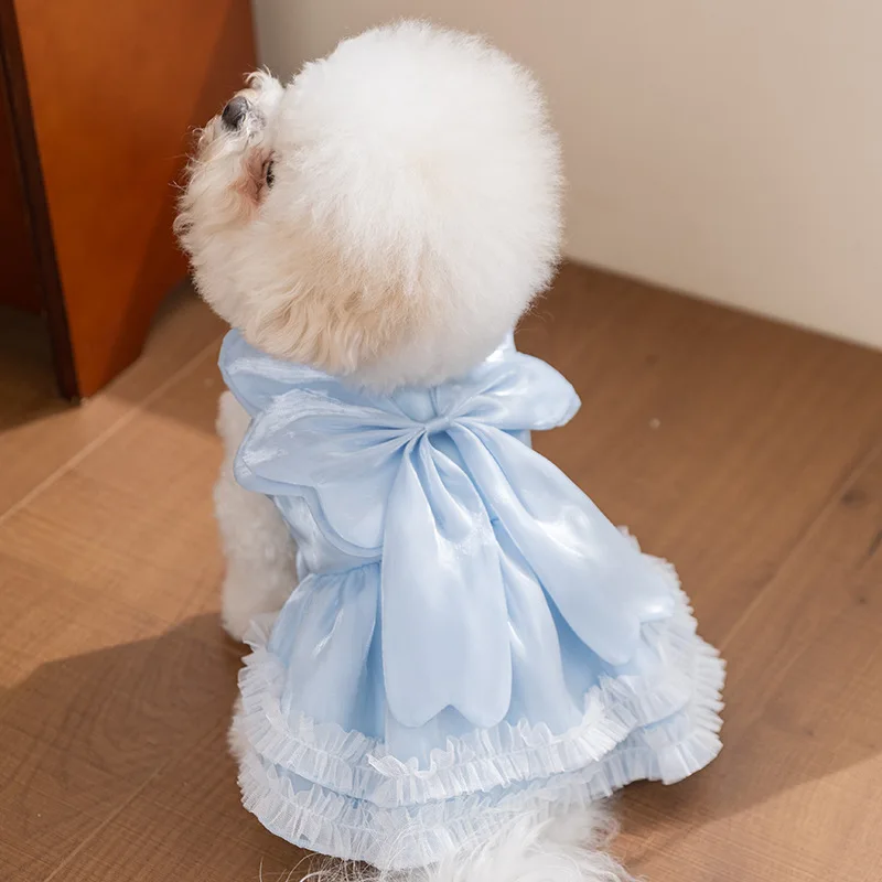Vestido rosa princesa de satén con lazo para perros pequeños y gatos - imagen 4
