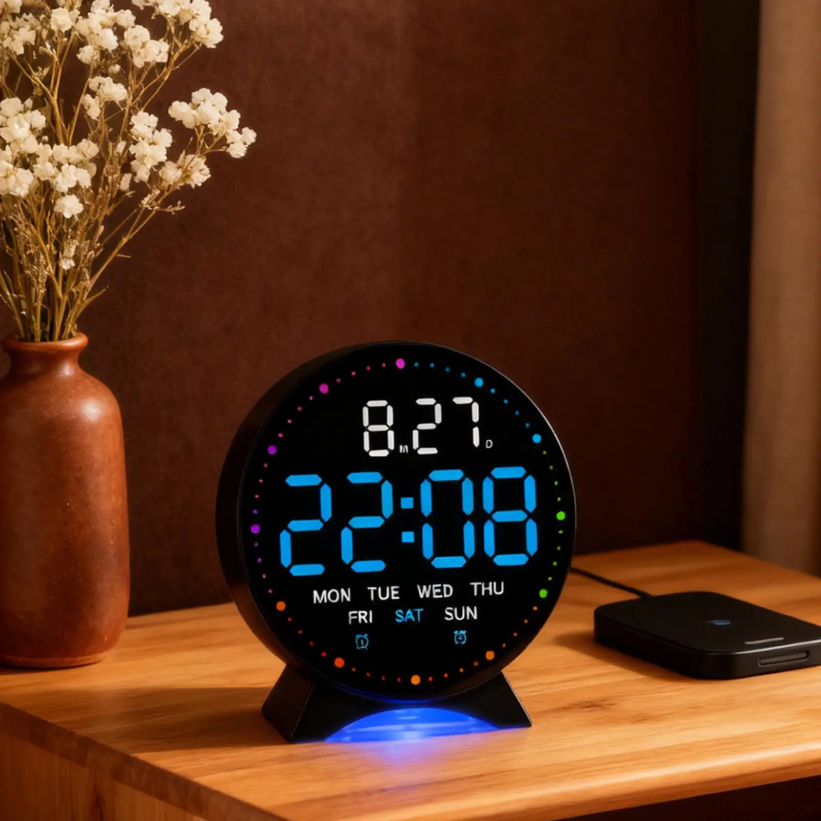Reloj despertador con pantalla LED, hora multifuncional, fecha, semana, decoración del hogar, relojes de noche de 12/24H para mesita de noche, oficina y hogar - imagen 4