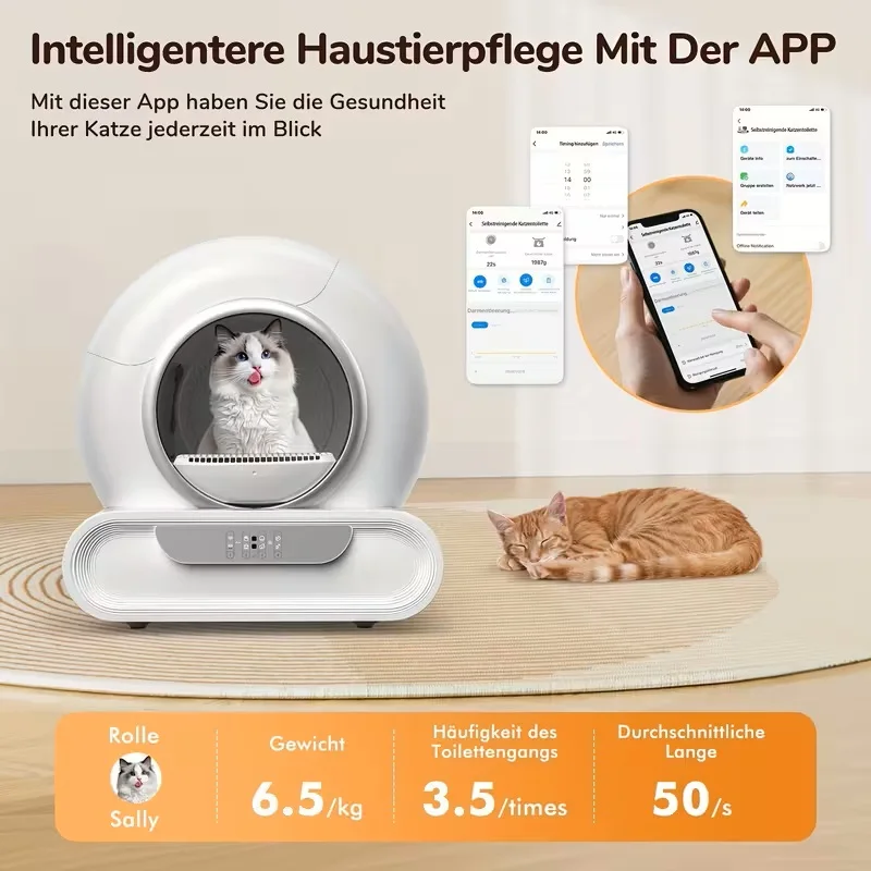 Caja de arena automática para gatos de 65L, autolimpiante, totalmente cerrada, bandeja de inodoro inteligente para mascotas, Panel de aleación para múltiples gatos - imagen 3