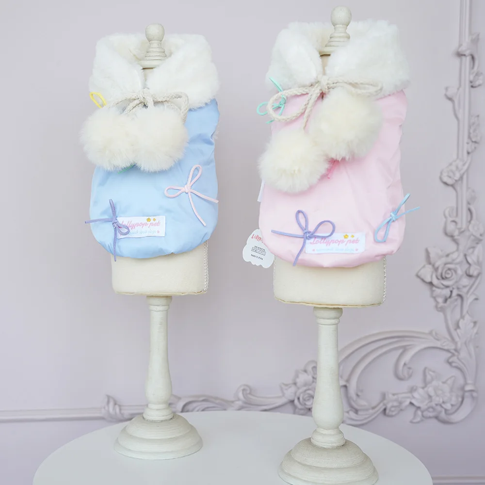 Otoño e Invierno mascota lindo arco grueso abrigo perro con cuello arco caliente camiseta sin mangas Teddy gato perro ropa para perros pequeños ropa para cachorros - imagen 5