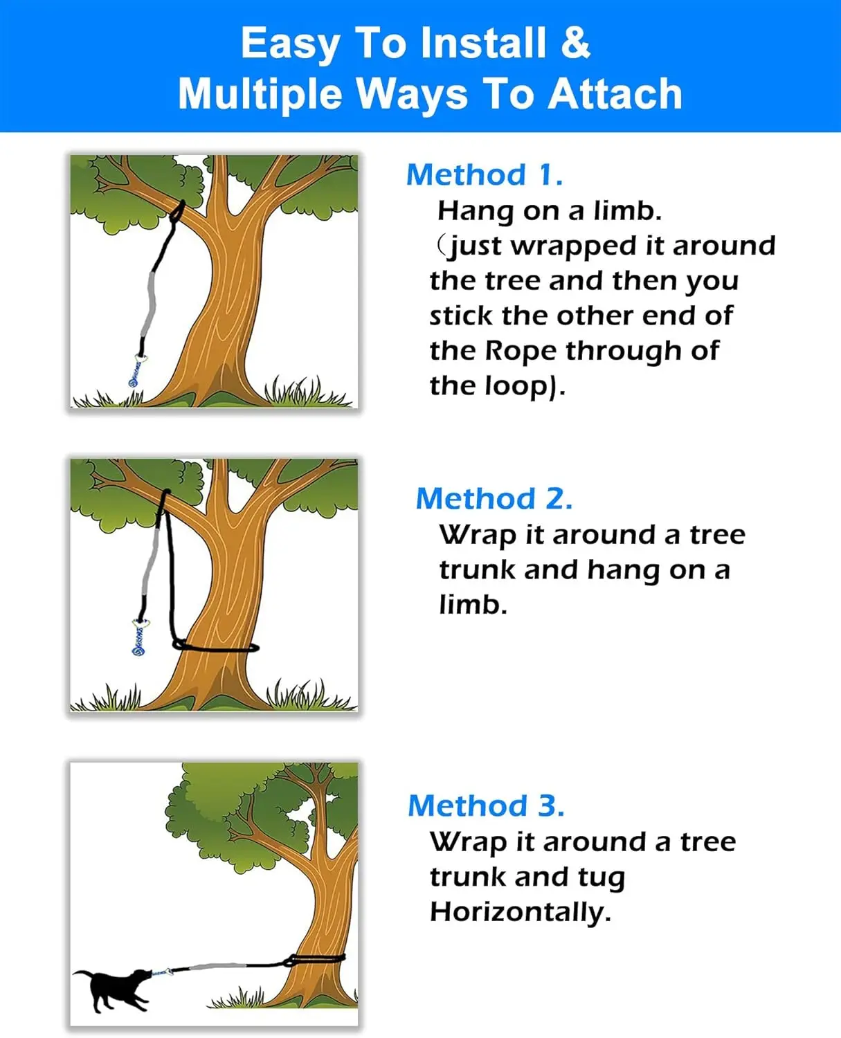 Juguete extractor elástico para exteriores, juguete para perros que cuelgan desde el árbol para perros pequeños y grandes, cordón de juego de ejercicio interactivo y correa con cuerda para masticar - imagen 3