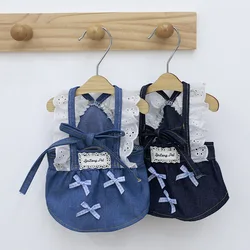 Vestido de vaquero de verano para mascotas, falda vaquera, falda con lazo, Top de dos piernas para perros, camiseta sin mangas de peluche para gatos, ropa para perros pequeños, camisa para cachorros