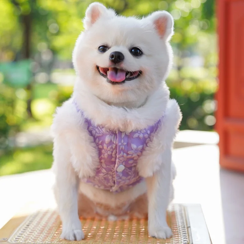 Chaleco para perro de estilo chino, chaqueta cálida de invierno para perros, abrigo con estampado Floral para cachorros, chaqueta suave bonita para gatos, abrigo, monos para caniche para mascotas