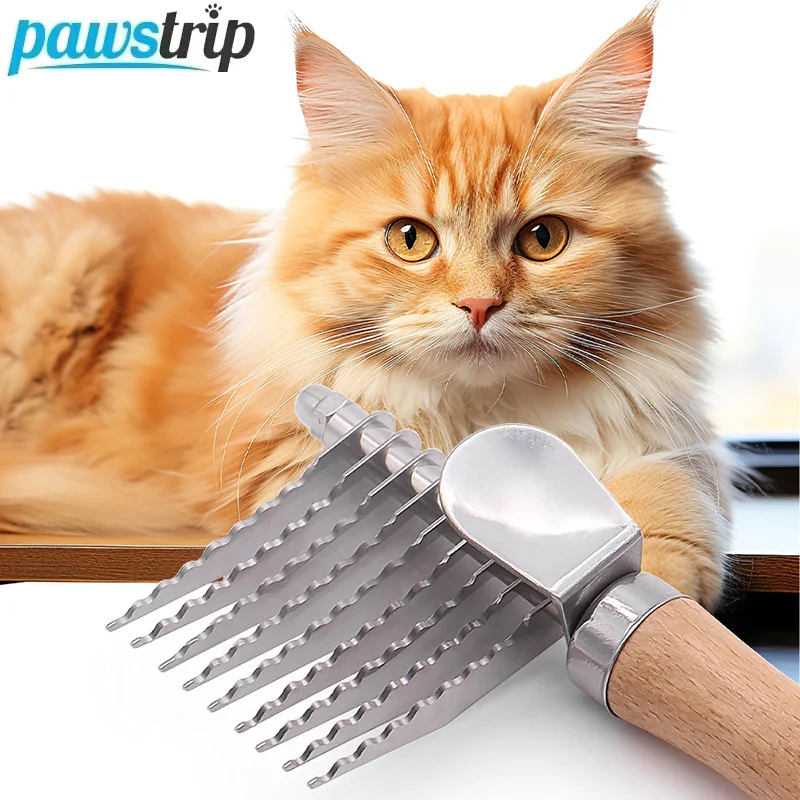 Peine anudado de acero inoxidable para perros y mascotas, removedor de pelo de perro con mango largo, cepillo de deshedding para perros, gatos, accesorios para perros