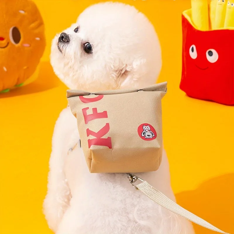 Juego de arnés para mochila para perros con estampado de letras, bonito juego de arnés para llevar con correa, bolsa extraíble para perros pequeños a medianos