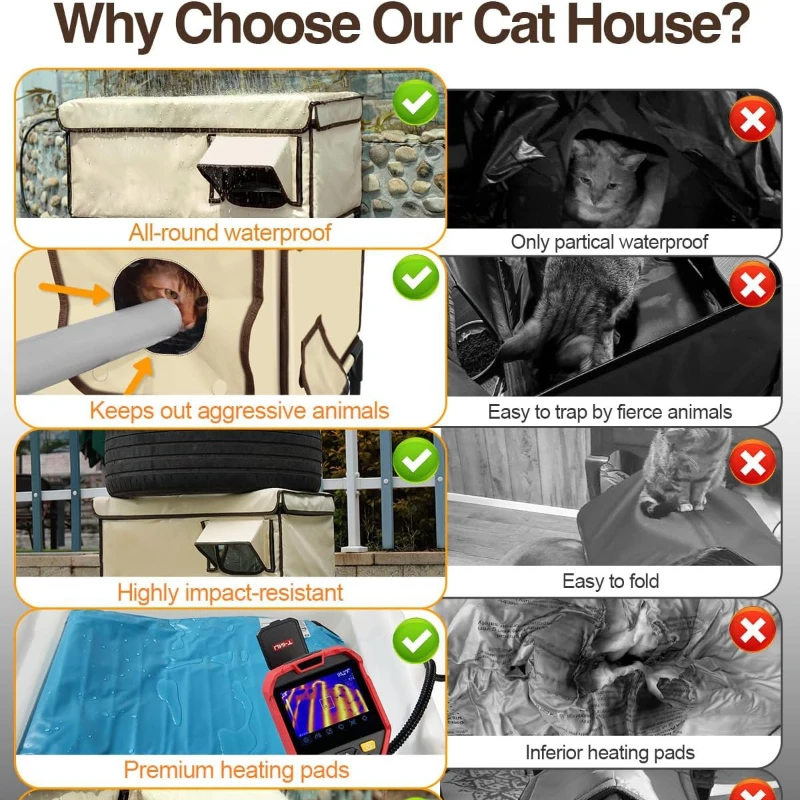 Casa para gatos al aire libre, tubo de PVC que aumenta la tela Oxford, casa impermeable para mascotas con almohadilla calefactora, nido para gatos callejeros, productos para mascotas - imagen 5