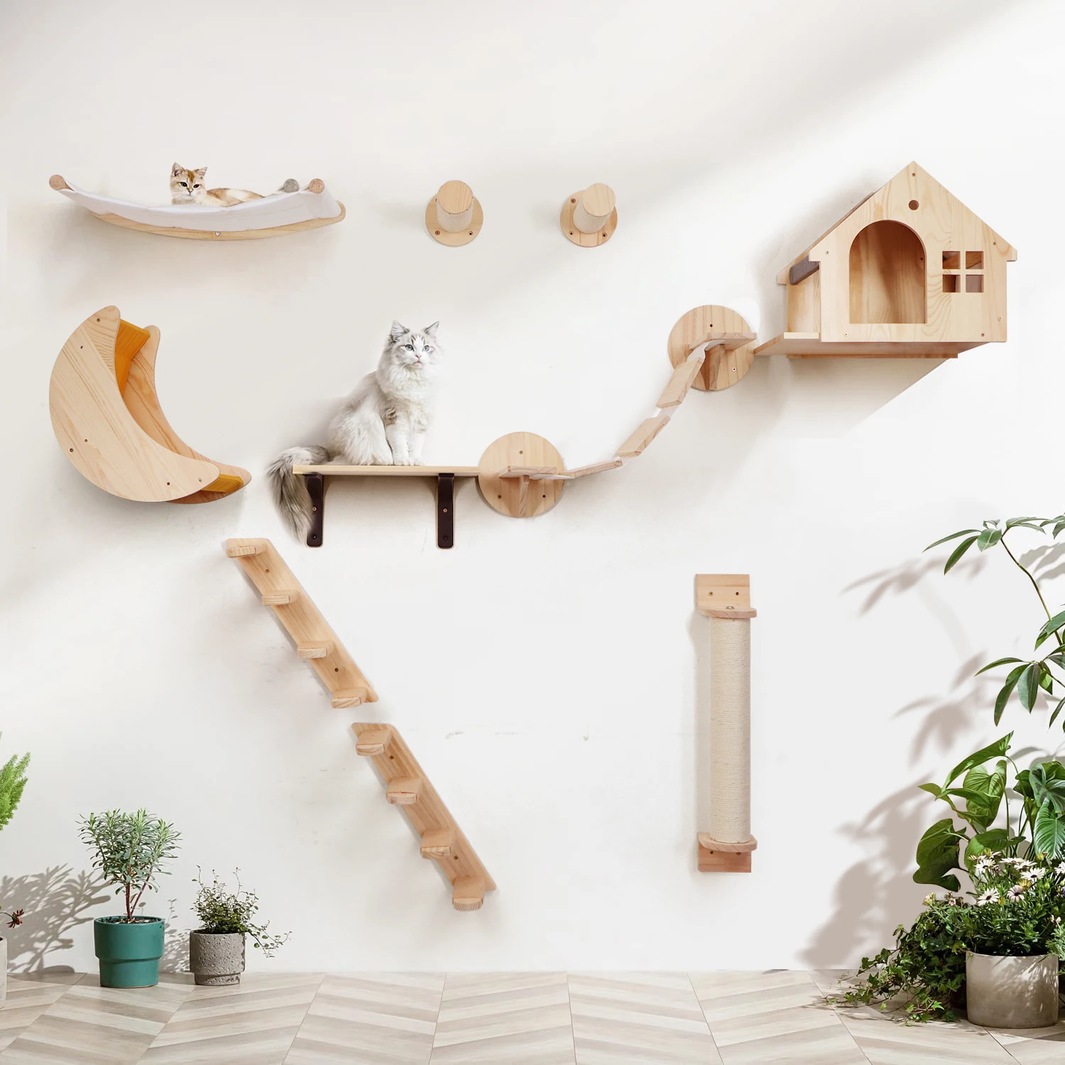 Muebles para gatos montados en la pared Escalera de sisal Centro de actividades interior de madera para gatitos y gatos adultos Ideal para dormir y escalar - imagen 5
