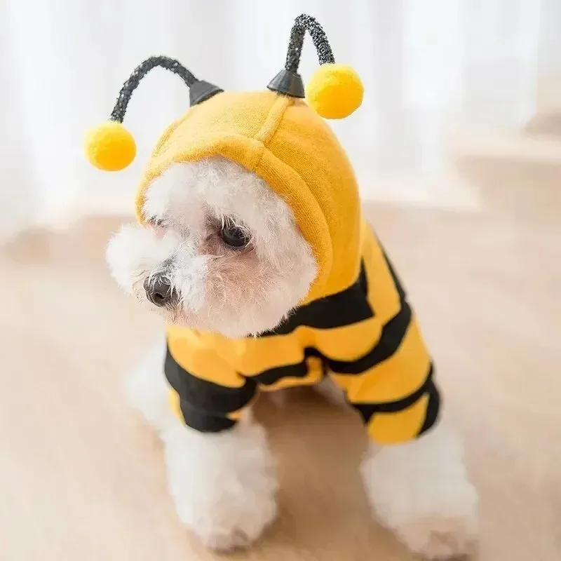 Sudadera con capucha para perros y gatos de otoño e invierno, conjunto Bee Transformation, adecuado para Sherina, Teddy, cachorros y gatos pequeños - imagen 4