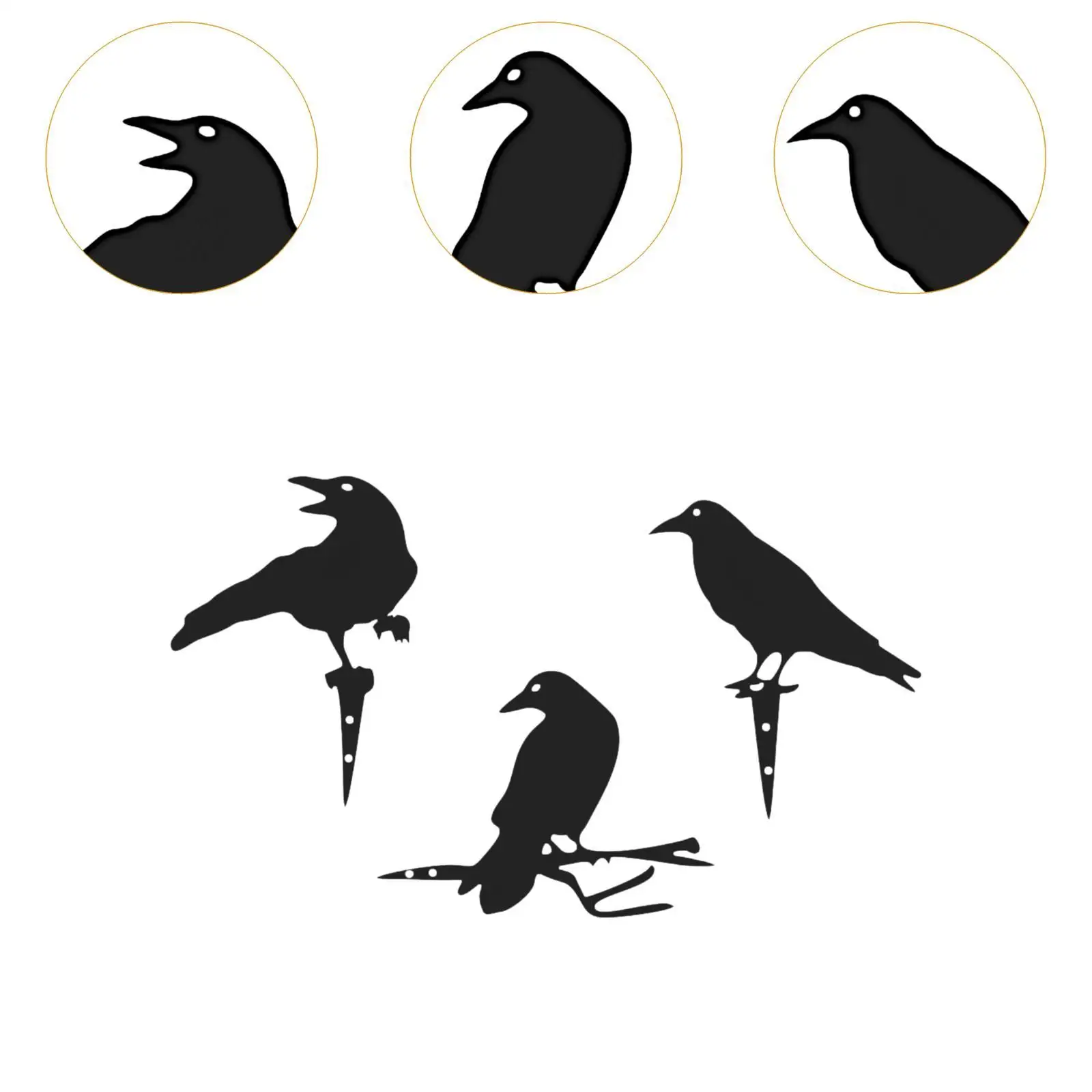 3 Pieces Metal Yard Art Raven Garden Decoration Ornament Halloween Decor Black Bird Silhouette for Fence Patio Wall Lawn Tree