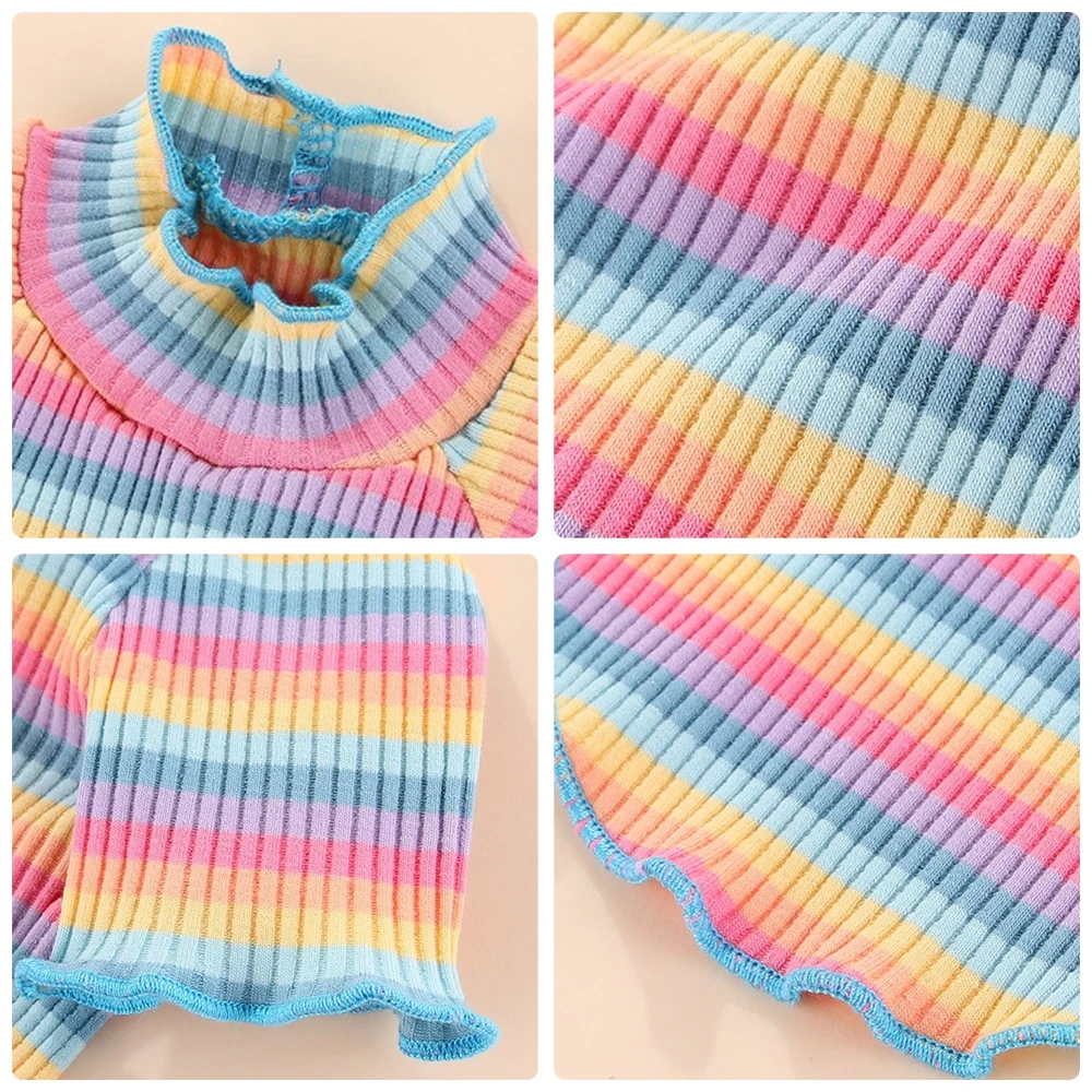 Se muestra una bufanda a rayas en cuatro colores diferentes.