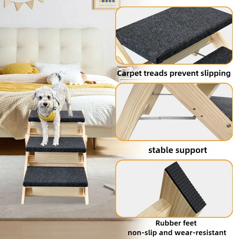 Escaleras de madera para cachorros, accesorios portátiles para escaleras para perros pequeños, escaleras plegables para perros de interior, producto para transportar coches y mascotas - imagen 4