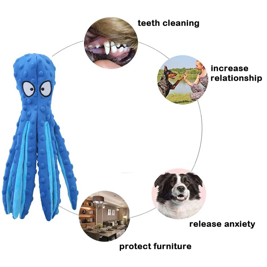 Concha de pulpo con voz para perros y gatos, juguetes de peluche para perros de pulpo para limpieza de dientes, juguetes interactivos duraderos para masticar perros pequeños y medianos - imagen 4