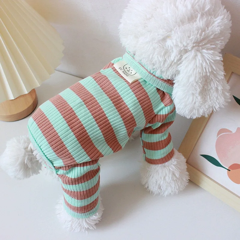 Ropa de algodón para perros pequeños, mono a rayas para perros, Sudadera fina con capucha para perros de otoño, jersey para mascotas, sudadera para Chihuahua Bichon, novedad de 2025 - imagen 3