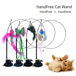 Varita interactiva para gato con ventosa, pluma y campana