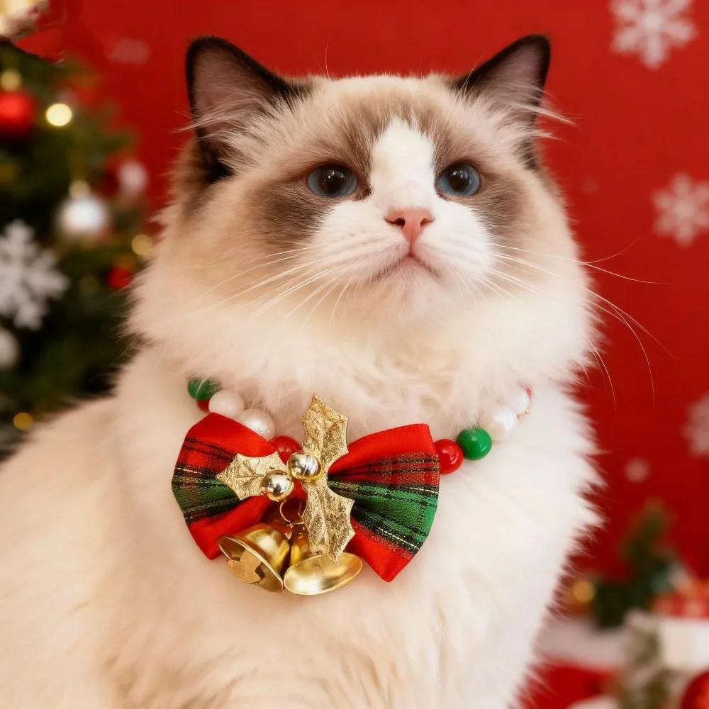 Collar navideño con perlas y lazo para gatos y perros - imagen 2
