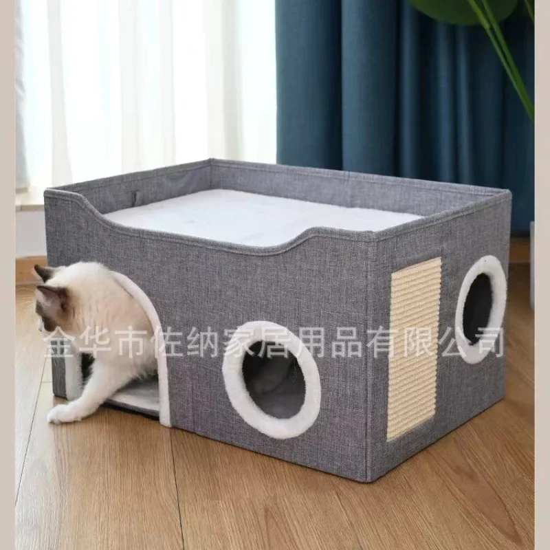 Pet Nest Four Seasons Universal Cat Nest Double Layer Multi-hole Sisal Grinding Claws Pet Supplies Semi-close Foldable Cat House - imagen 5
