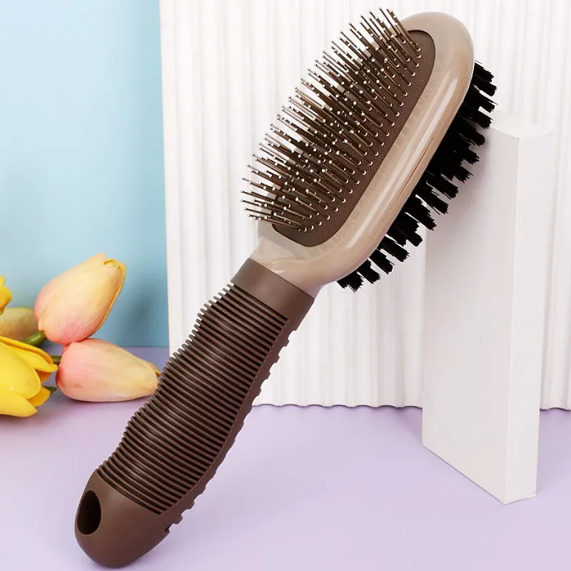 Cepillo para perros, peine de doble cara para perros, removedor de pelo para mascotas, cepillo de masaje para gatos, peines de acero inoxidable para el cuidado de perros, recolector de lana para mascotas - imagen 4