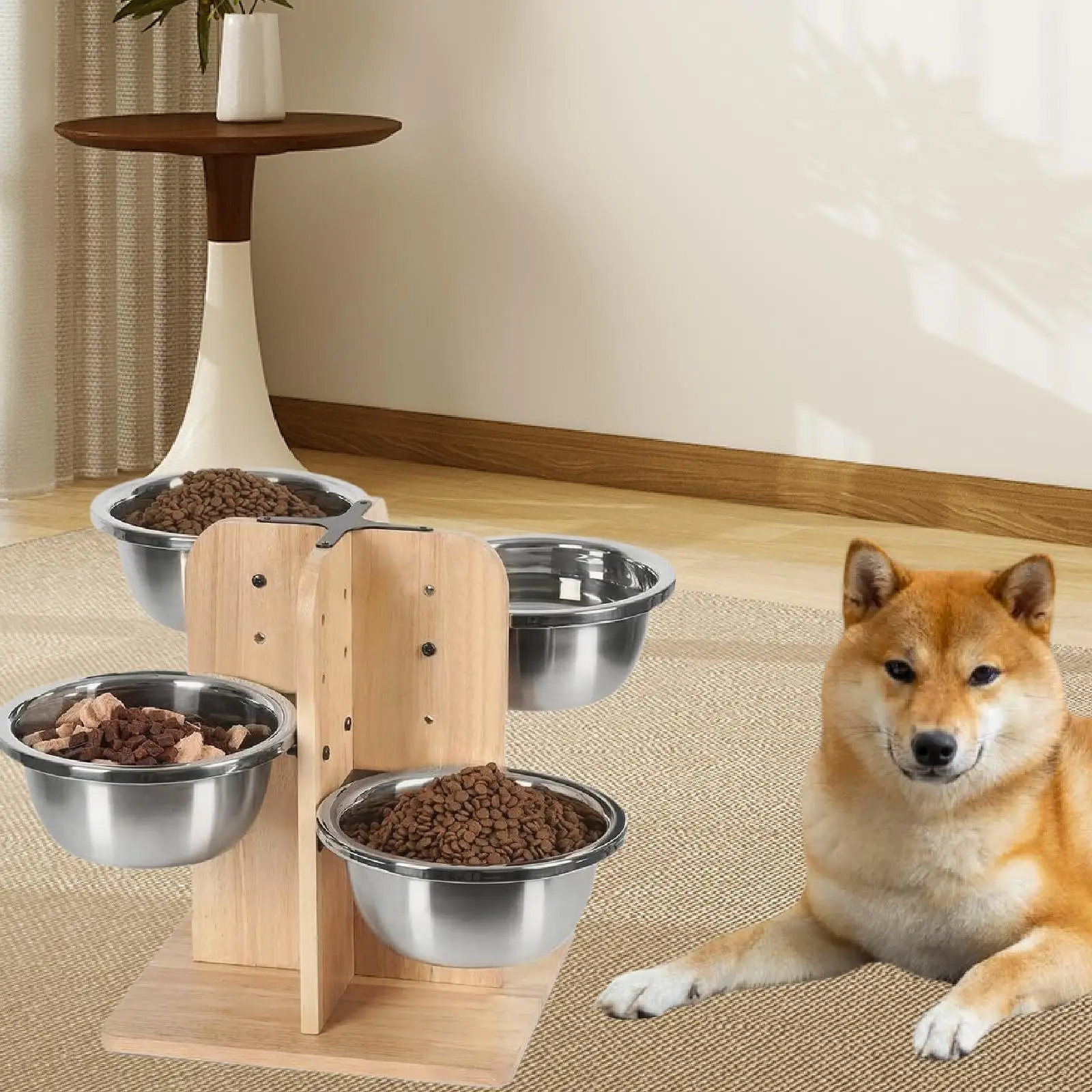 Cuencos elevados para perros, soporte de madera, alimentador de comida para mascotas para perros pequeños, medianos y grandes - imagen 2