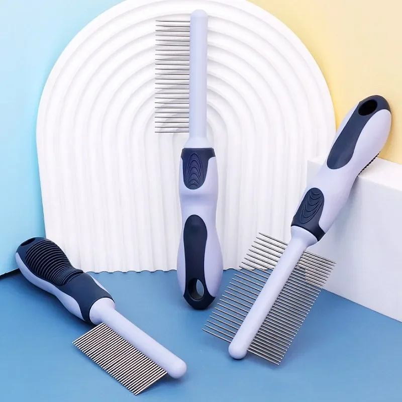 Peine para perros, removedor de pelo para mascotas, cepillo para perros, peines con mango cómodo para limpieza de pelo de gato, peine para gatos de doble cara, accesorios para mascotas - imagen 4