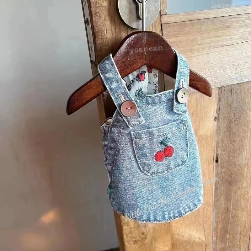 Falda vaquera de cereza para mascotas, vestido vaquero lavable y reutilizable con patrón, ropa para mascotas, Primavera/Verano - imagen 5