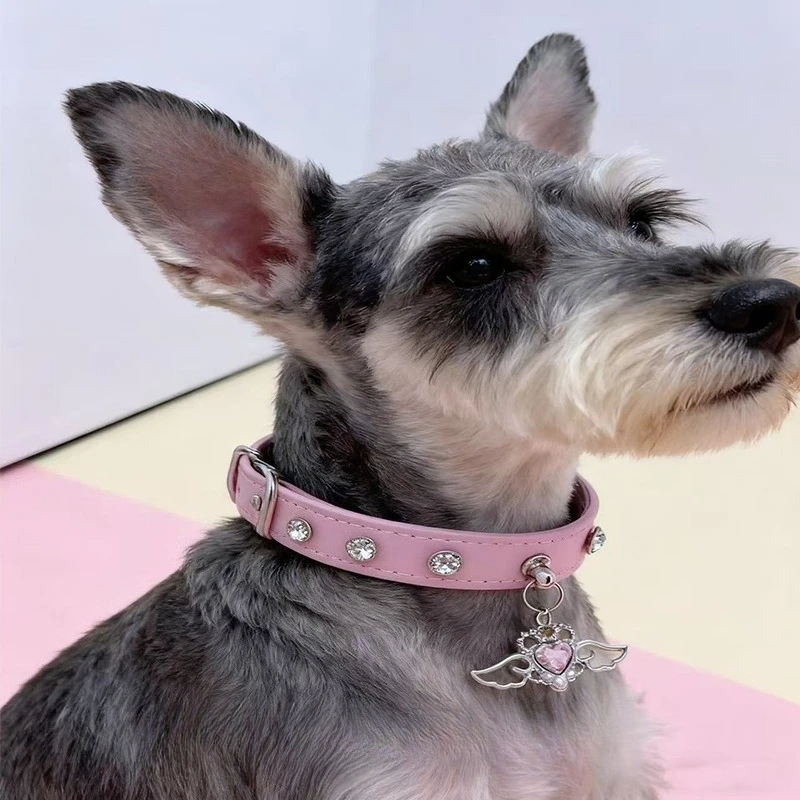 Collar de perro de cuero con diamantes de imitación brillantes, Collar de perro personalizado ajustable, cuello antimordida, Collar para perros y gatos, decoración para mascotas - imagen 2