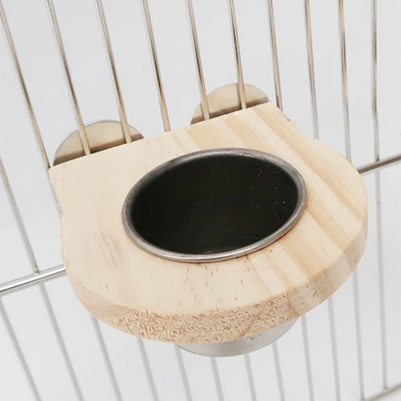 Tazas de alimentación para loros, comedero para pájaros, plato extraíble de madera y acero inoxidable, cuencos de comida con soporte de abrazadera para jaula para animales pequeños - imagen 5