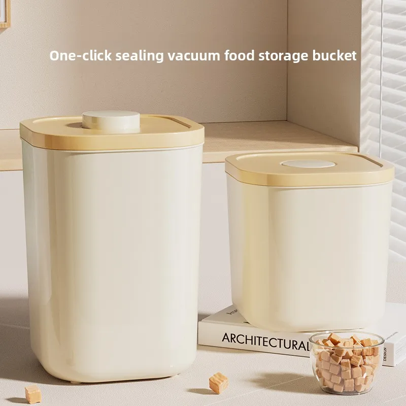 Barril de almacenamiento de granos, caja de vacío a prueba de insectos y humedad, tanque de almacenamiento de alimentos para perros y mascotas, barriles de comida para gatos tipo prensa