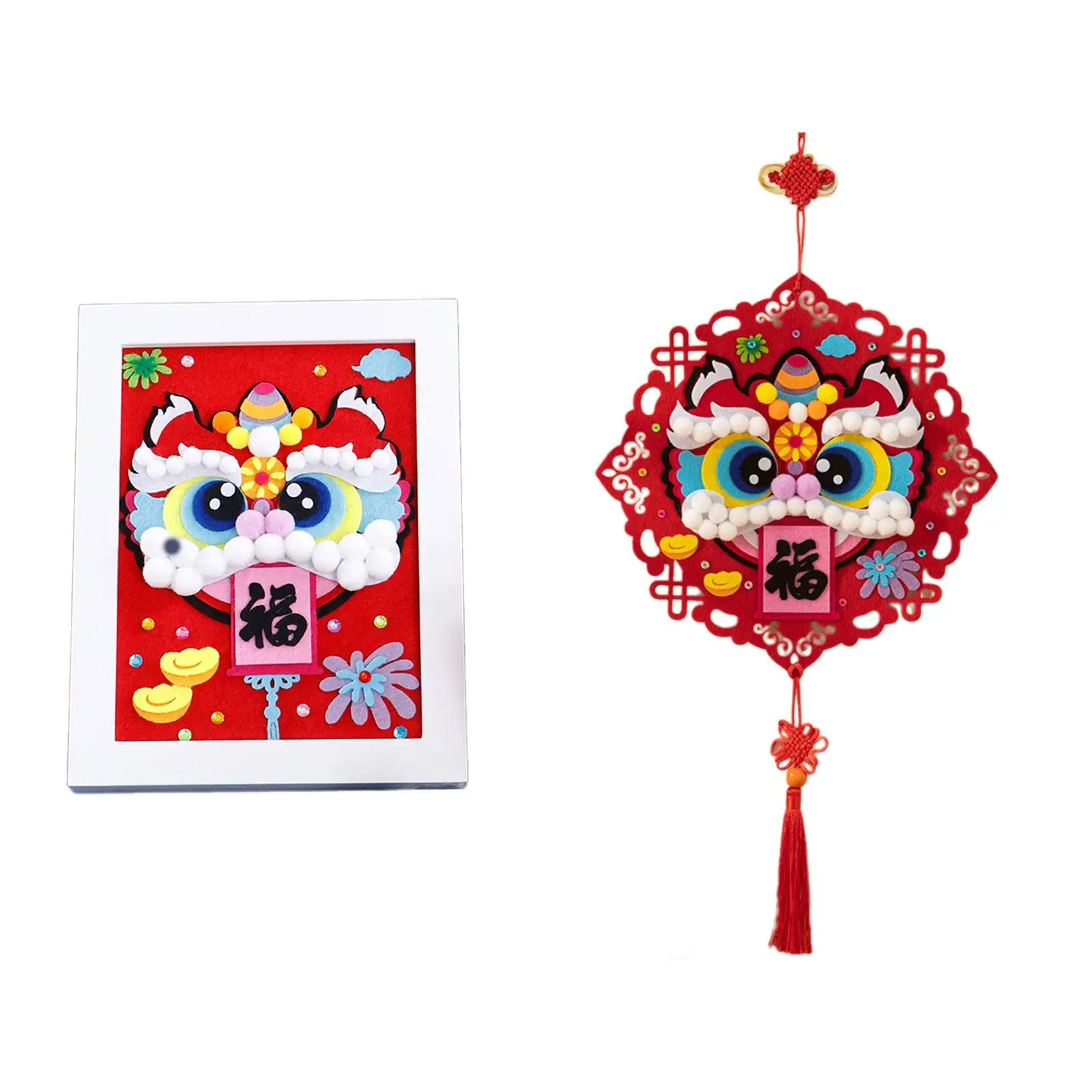 Pegatina de danza del león, Kit de artesanía de costura de animales, juego de bricolaje de tela y madera para decoración del hogar, Festival de Año Nuevo - imagen 3