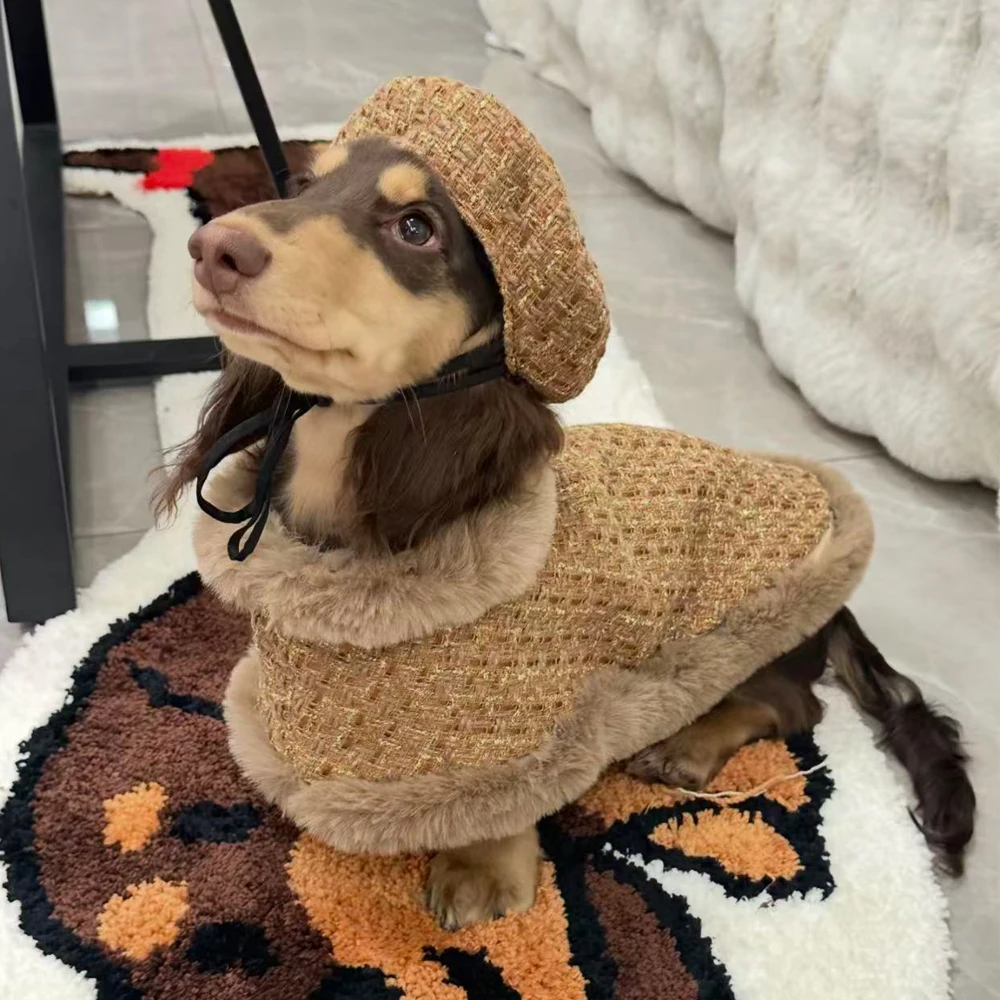 Conjunto de ropa con abrigo de piel para perros pequeños y tipo salchicha - imagen 4
