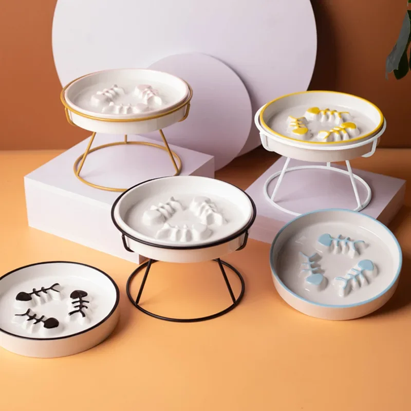 Cuenco de cerámica para mascotas, doble altura, ajustable, antideslizante, para interiores y exteriores, plato de agua para comida para perros y gatos, cuencos de alimentación lenta antivómitos de fácil limpieza