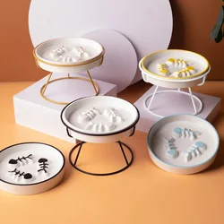 Cuenco de cerámica para mascotas, doble altura, ajustable, antideslizante, para interiores y exteriores, plato de agua para comida para perros y gatos, cuencos de alimentación lenta antivómitos de fácil limpieza